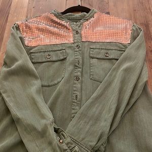 Anthropologie embellished tunic button up shirt